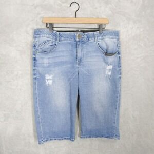 Wit & Wisdom Denim Shorts Womens 14 Ab-solution Light Wash Distressed Bermuda